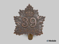 Canada, CEF. A 39th Infantry Battalion Cap Badge, Type I without Exterior Ribbon Banner