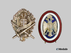 Serbia, Republic. An Army Officers Cap Badge and Chetnik Society Badge