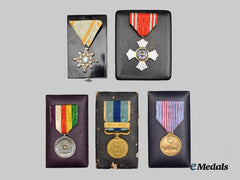 Japan, Empire. A Lot of Five Medals and Awards (Russo-Japanese War/Sacred Treasure/Red Cross)