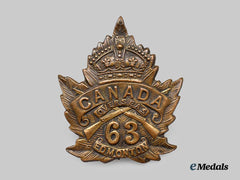 Canada, CEF. A 63rd Infantry Battalion Cap Badge, Type I, by Jackson Bros