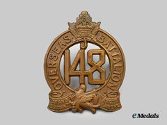 Canada, CEF. A 148th Infantry Battalion Cap Badge, Type I with "Grand Escvnt Avcta Labore"