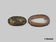 Japan, Empire. A Shakudo Dragon Fuchi & Kashira (Hilt Collar & Pommel)