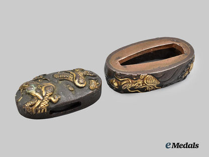 japan,_empire._a_shakudo_dragon_fuchi&_kashira(_hilt_collar&_pommel)___m_n_c1098