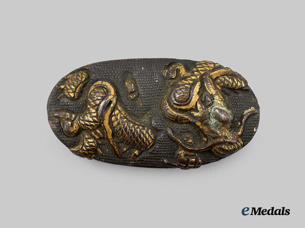 japan,_empire._a_shakudo_dragon_fuchi&_kashira(_hilt_collar&_pommel)___m_n_c1103