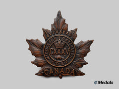 Canada, CEF. A 135th Infantry Battalion Middlesex Battalion" Cap Badge, Type I with Roman Numerals CXXXV