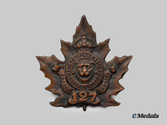 Canada, CEF. A 127th Infantry Battalion "12th York Rangers" Cap Badge, Type I with Lion