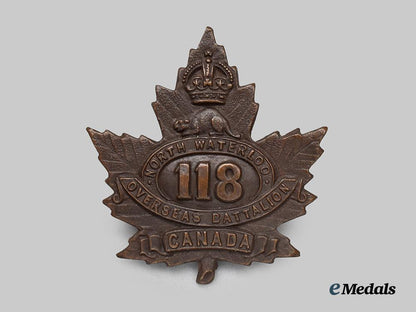 canada,_c_e_f._a118th_infantry_battalion"_north_waterloo_overseas_battalion"_cap_badge,_type_i_with"_north_waterloo"___m_n_c1238