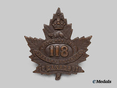 Canada, CEF. A 118th Infantry Battalion "North Waterloo Overseas Battalion" Cap Badge, Type I with "North Waterloo"