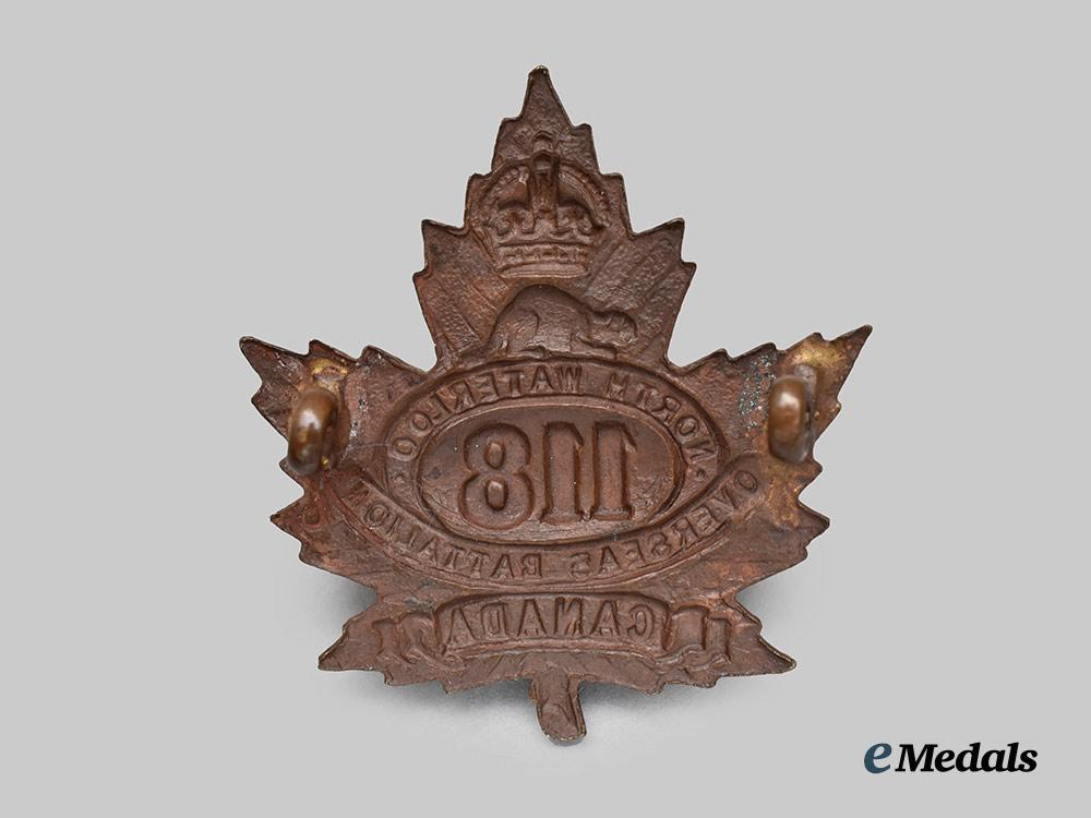 canada,_c_e_f._a118th_infantry_battalion"_north_waterloo_overseas_battalion"_cap_badge,_type_i_with"_north_waterloo"___m_n_c1240