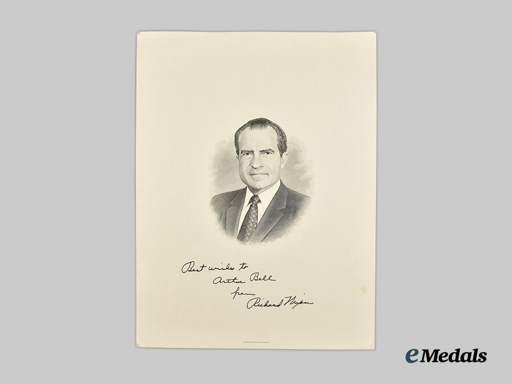 united_states._a_signed_art_print_of37th_president_of_the_united_states_richard_nixon_to_arthur_bell___m_n_c1615