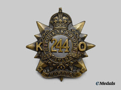 Canada, CEF. A 244th Infantry Battalion "Kitchener's Own" Cap Badge, Type I with "Kitchener's Own"