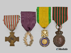 France, Multiple Periods. A Lot of Four Medals and Awards (Academic Palms/Military Medal/St. Helen Medal/Combattants Cross)