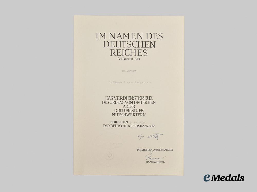 germany,_third_reich._an_award_document_for_an_order_of_the_german_eagle,_i_i_i_class_cross_with_swords,_to_don_eduardo_lasa_reparaz___m_n_c2613