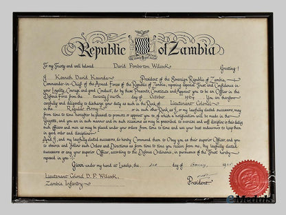 united_kingdom.(_republic_of_zambia)._a_pair_of_promotion_documents_to_david_pemberton_wilcock,1946___m_n_c2730