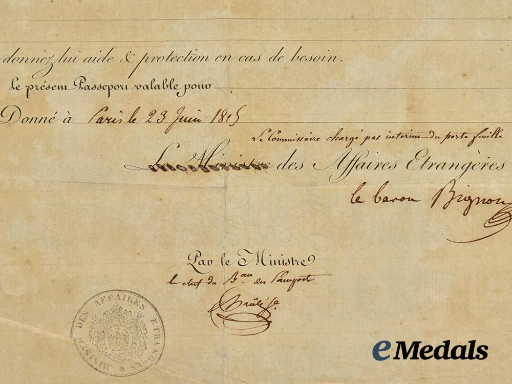 france,_empire._a_napoleonic_letter_signed_by_the_minister_of_foreign_affairs,_baron_bignon,1815.___m_n_c3428