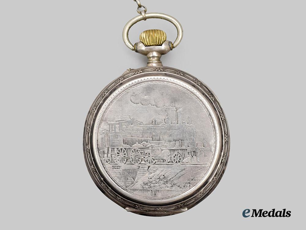 germany,_imperial._a_pocket_watch_for_railway_personnel,_with_patriotic_chain,_by_eugen_porcher___m_n_c5491