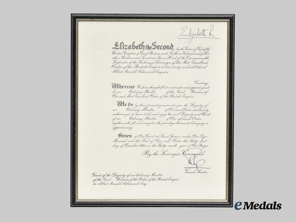 united_kingdom._a_framed_o_b_e_award_document_signed_by_queen_elizabeth&_prince_philip___m_n_c6653