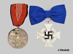 Germany, Third Reich. A 25 Year Faithful Service & Olympic Games Commemorative Medal