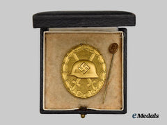 Germany, Wehrmacht. A Gold Grade Wound Badge, with Case and Stick Pin Miniature, by the Vienna Mint