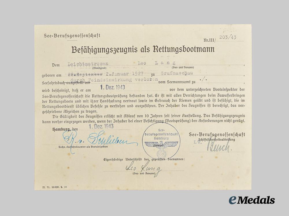 germany,_kriegsmarine._a_gebührnisbuch_and_documents_to_leo_lang,_youth_conscript_serving_in_naval_region_norway___m_n_c9074