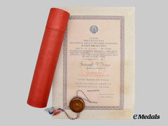 Yugoslavia, Republic. An Award Document for an Order of the People to National Hero of Yugoslavia Ivan I. Gošnjak, 1953
