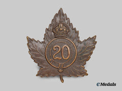 Canada, CEF. A 20th Infantry Battalion "1st Central Ontario Regiment" Cap Badge, Type I