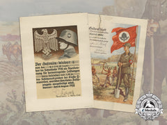 Two Award Documents To Heinrich Weber; Rad & Shooting Badge 1St Class