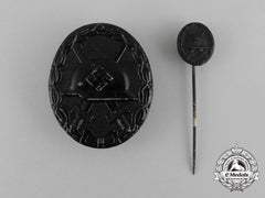 A Second War German Black Grade Wound Badge With Matching Stick Pin