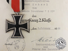 An Iron Cross 1939 Second Class With Award Certificate To Sailor Onboard Destroyer Z-23