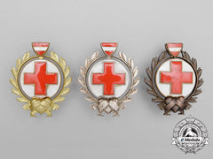 Three Austrian Red Cross Merit Breast Badges