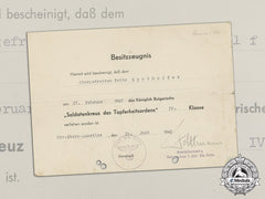 Germany, Heer. A Bulgarian Soldier Cross 4Th Class Document Signed By Dkis Recipient
