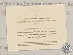 Germany, Nsdap. An Invitation To Participants’ Celebration Of Berlin Olympics, 1936