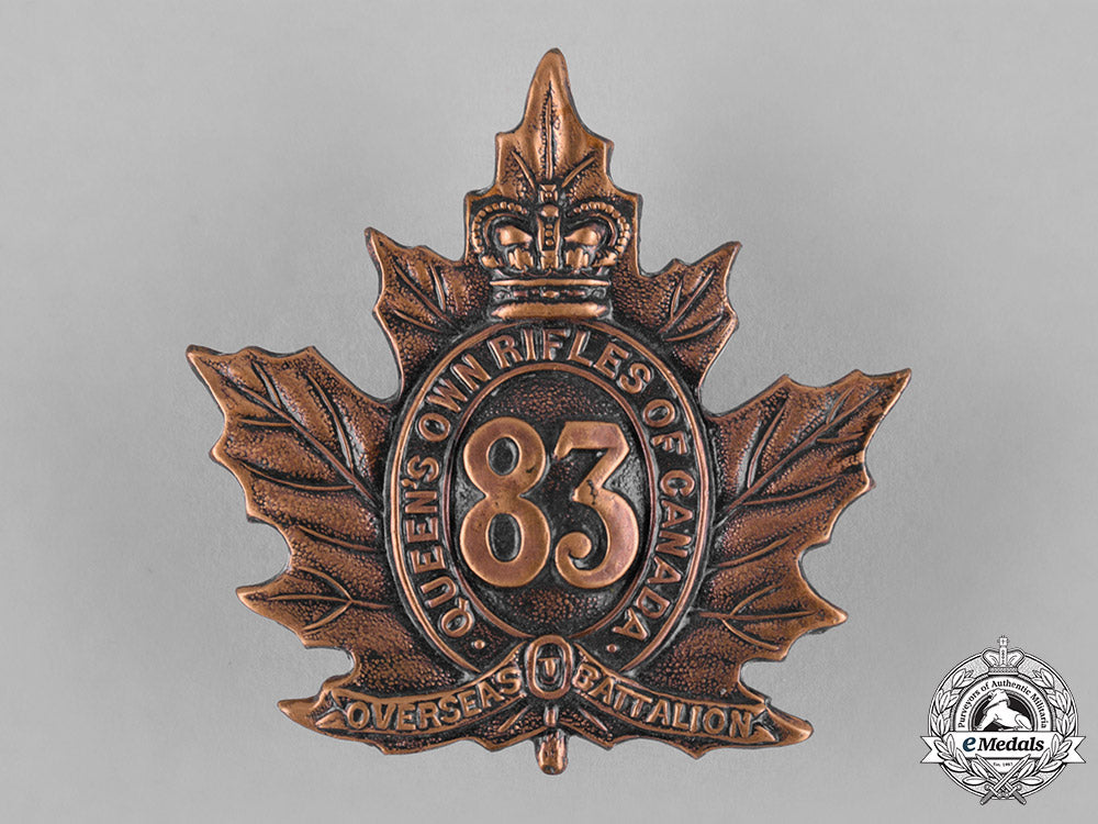 canada._a83_rd_infantry_battalion"_queen's_own_rifles"_cap_badge,_c.1916_c18-046276