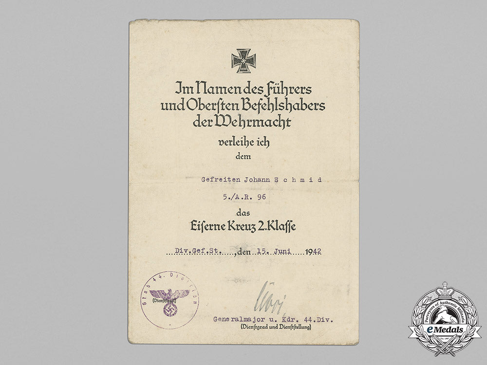 germany,_heer._a_collection_of_award_documents_to_artillery_nco_johann_schmid(_ek2)_c18-048771_1_1