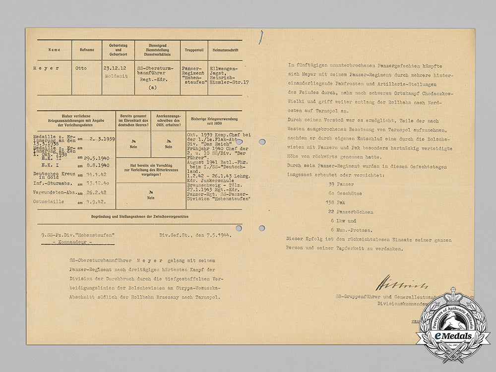 germany,_waffen-_ss._an_official_recommendation_for_a_knight’s_cross_of_the_iron_cross_to_otto_meyer,_regiment_commander_in9_th_ss_panzer_division_hohenstaufen,_kia,_c.1944_c19-848