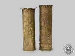 United Kingdom. A Second War Pair Of 105Mm Trench Art Brass Shells