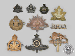 Canada, Australia, India, United Kingdom. Lot Of Ten Badges