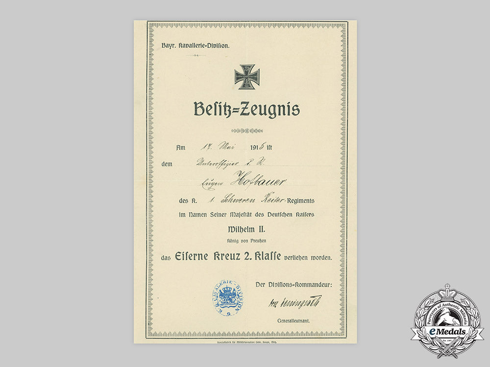 germany,_imperial._a1914_iron_cross_ii_class_award_document_to_unteroffizier_eugen_hofbauer_c20_01064