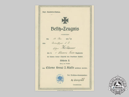 germany,_imperial._a1914_iron_cross_ii_class_award_document_to_unteroffizier_eugen_hofbauer_c20_01064