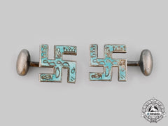 United Kingdom. A Set Of Silver Swastika Cufflinks By Joseph Gloster