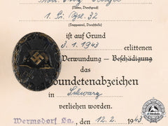 Germany, Wehrmacht. A Wound Badge, Black Grade, With Award Document To Fritz Mengel