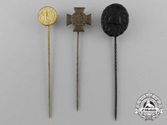 A Lot Of Three Third Reich Period German Miniature Awards, Medals, And Decorations Stick Pins