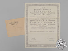 Croatia, State. A Military Order Of Trefoil Award Document To Kav. Riettmeister; Kosak Division