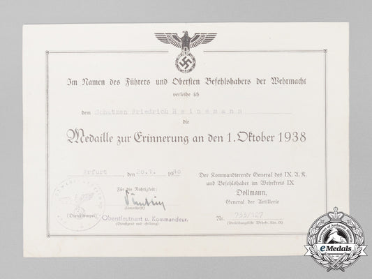 a_sudetenland_medal_award_certificate_to_schütze_friedrich_heinemann_e_6542