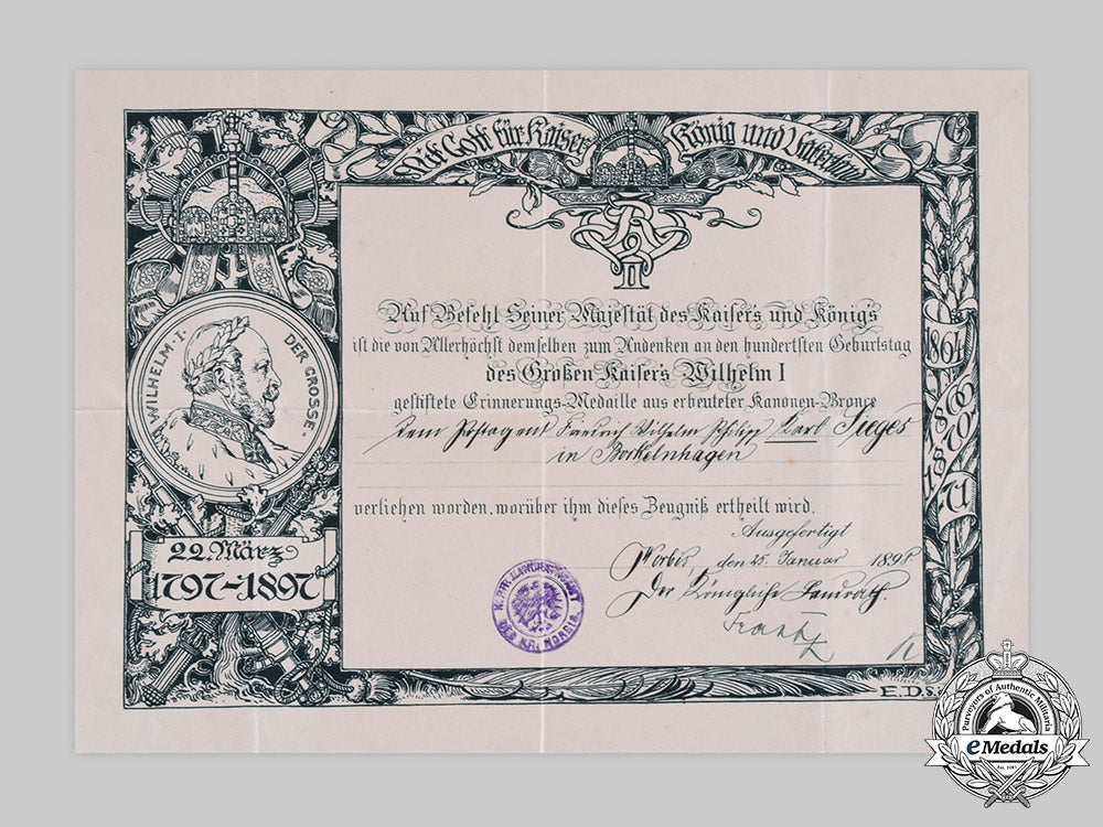 germany,_imperial._a_wilhelm_i_centenary_medal_certificate_to_karl_furck__emd2235_c20_01838_2