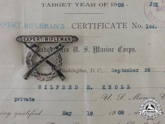 a_marine_corps_expert_rifleman_marksmanship_badge_named_to_private_wilfred_h._knoll_h_397