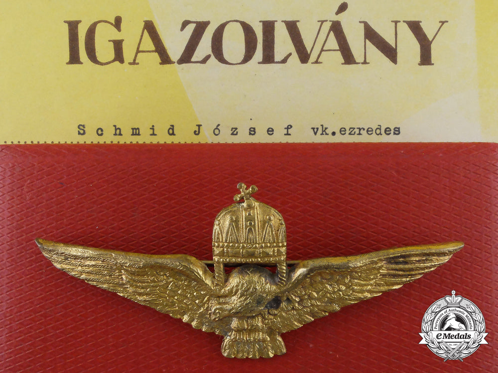 a_second_war_hungarian_pilot’s_badge_with_document_to_generalleutnant_joseph_schmid_h_615