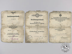 A Luftwaffe Night Fighter Award Document Group To Unteroffizier Wildschütze