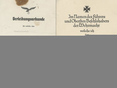 Two Awards Documents Top Oberfeldwebel J. Herzog