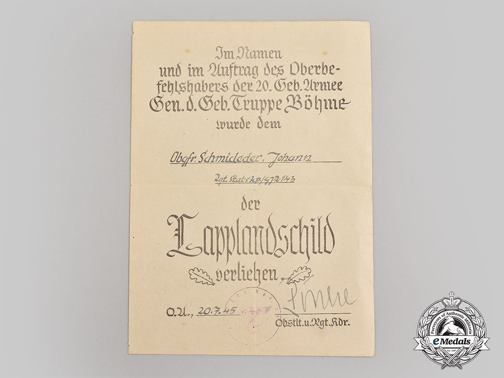 germany,_heer._a_rare_lapland_shield_award_document_to_obergefreiter_johann_schmideder_l22_mnc2319_398